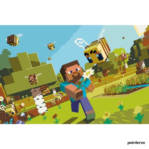 PAINTEREE DIY Set | Malen nach Zahlen Erwachsene | Minecraft (40x60 cm) | Eingerahmt auf einem Holzrahmen mit Pinsel und Acrylfarben Set von PAINTEREE