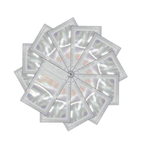 PAITOK 100 Stück Baggies weiße Mylar-Beutel, kleine geruchsdichte Kunststoffbeutel, wiederverschließbare holografische Baggies zum Aufbewahren von Süßigkeiten,Gewürzen,Keksen,Schmuck (7,5 x 12cm) von PAITOK