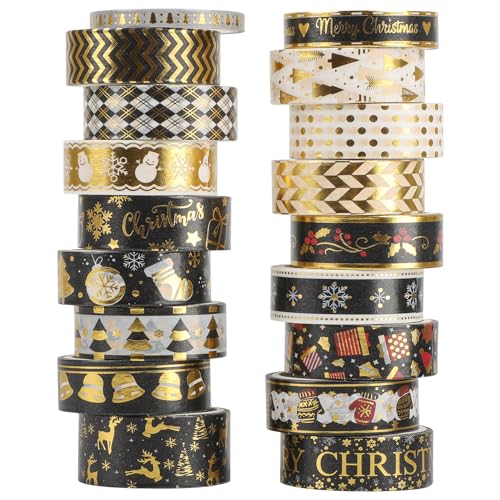 18 Rollen Washi Tape Weihnachten Set, Dekorative Masking Tape Weihnachtsbäume Goldfolie Klebeband für Weihnachten Handwerk DIY Scrapbooking Planer Geschenk Verpackung Dekorationen (Xmas Black) von PAIVSUN