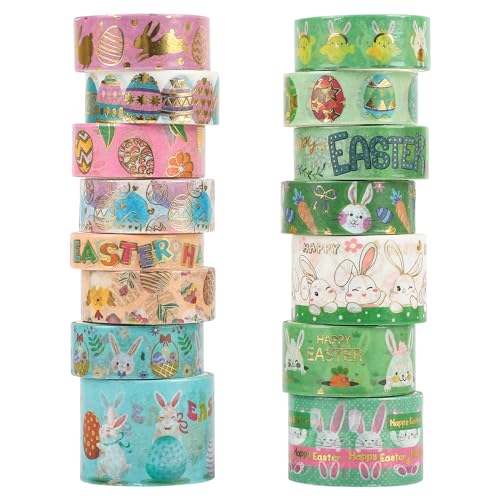 PAIVSUN 15 Rollen Washi Tape Ostern Set, 5 Größen Pink Grün Dekorative Masking Tape Goldfolie Klebeband für Ostern Handwerk DIY Scrapbooking Planer Geschenk Verpackung Dekorationen von PAIVSUN