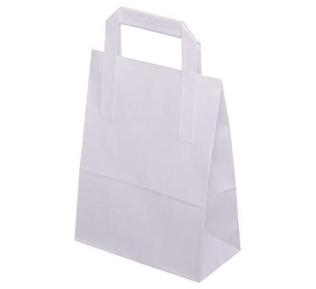 Pakico | 50 Papiertüten mit Henkel 26 x 30 x 14 cm | Kraftpapiertüten klein mit Griff, Tragetasche, Papiertragetaschen, Kraftpapiertaschen, Papiergeschenktüten Weiss von PAKICO