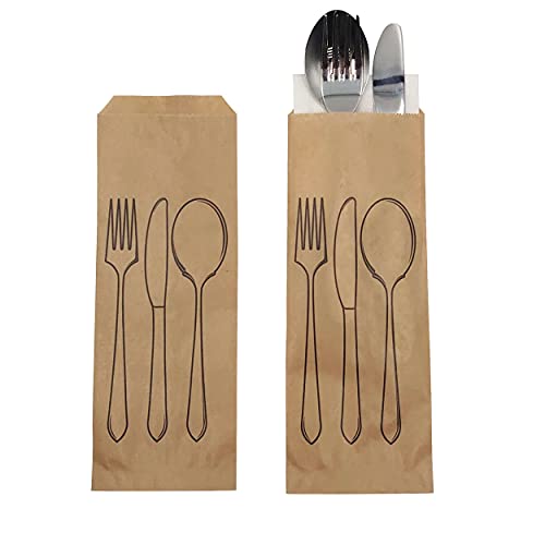 PAKNOR® 100stk Papiertüte für Besteck - 9 x 25 cm, bestecktaschen papier, kraftpapier tüten, Perfekt für Partys und besondere Anlässe, Einweghandtasche (100) von PAKNOR