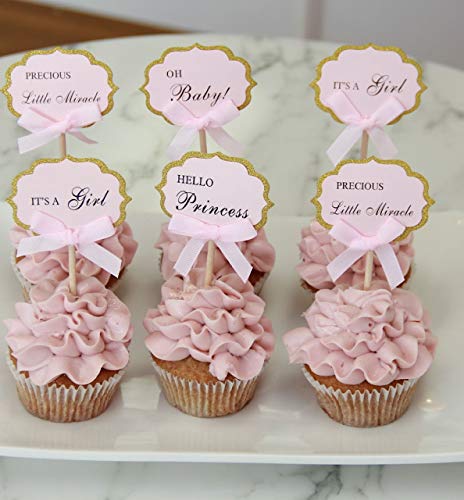 Versainsect Cupcake-Topper für die Dusche, 12 Stück, schimmerndes Baby rosa und goldener Glitzer mit rosa Schleife – It's A Girl, Oh Baby, Precious Little Miracle und Hello Princess – rosa Versainsect Cupcake-Topper für die Dusche, 12 Stück, schimmerndes Baby rosa und goldener Glitzer mit rosa Schleife – It's A Girl, Oh Baby, Precious Little Miracle und Hello Princess – rosa von PALAMEILASWFG