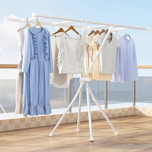 PALE Wäscheständer, Klappbarer Balkonboden for Den Innenbereich, Kleine Wohnung Mit 4 Stangen, Kühltrocknender Schlafsaal Ohne Installation(Blanc) von PALE
