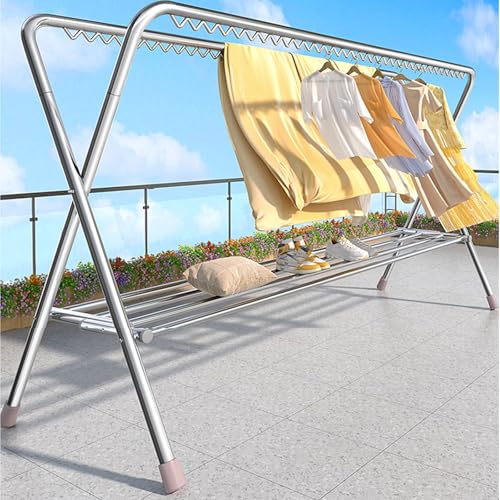 PALE Wäscheständer aus Stahlrohr, Klappboden, Aufhängen von Kleidung auf dem Haushaltsbalkon, Winddichte Doppelstangen for den Außenbereich(140CM) von PALE