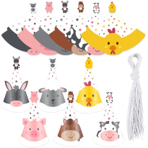 Palumma 24-teiliges Partyhut-Set mit 6 Tiermotiven, Pferd, Huhn, Ente, Schaf, Kuh, Schwein und Gummibändern, für Geburtstagsparty-Dekorationen Palumma 24-teiliges Partyhut-Set mit 6 Tiermotiven, Pferd, Huhn, Ente, Schaf, Kuh, Schwein und Gummibändern, für Geburtstagsparty-Dekorationen von PALUMMA
