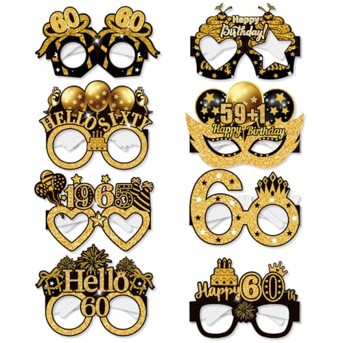 Palumma Lustige Happy Birthday Brille, Schwarz / Gold, Happy Birthday Brille, Geburtstagsdekorationen für Männer, Partybrille für Erwachsene, Foto-Requisiten, Dekorationen (60. Geburtstag), 8 Stück von PALUMMA
