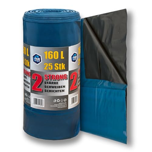 PAM-FOLIE Extra Starke Müllsäcke 160L - 25 Stück - Große, Dicke Abfallsäcke - 85x110cm - Doppelschicht - schwarzer, blauer Müllbeutel - Bauschuttsäcke - Bauschuttsäcke, universal PAM-FOLIE Extra Starke Müllsäcke 160L - 25 Stück - Große, Dicke Abfallsäcke - 85x110cm - Doppelschicht - schwarzer, blauer Müllbeutel - Bauschuttsäcke - Bauschuttsäcke, universal von PAM-FOLIE