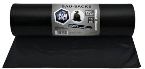 PAM-FOLIE Müllsäcke 120L - Extra Dicke, Starke Abfallsäcke - Bausäcke - 100µm - 70x110cm - schwarze Müllbeutel - Bauschuttsäcke - Müllsäcke für Schutt, Professional PAM-FOLIE Müllsäcke 120L - Extra Dicke, Starke Abfallsäcke - Bausäcke - 100µm - 70x110cm - schwarze Müllbeutel - Bauschuttsäcke - Müllsäcke für Schutt, Professional von PAM-FOLIE