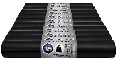 PAM-FOLIE Müllsäcke 120L - 100 Stück - Set - Bausäcke Professional - Dicke, Starke Abfallsäcke - 70x110cm - 50µm - schwarzer Müllbeutel - Bauschuttsäcke - Säcke für Bauschutt PAM-FOLIE Müllsäcke 120L - 100 Stück - Set - Bausäcke Professional - Dicke, Starke Abfallsäcke - 70x110cm - 50µm - schwarzer Müllbeutel - Bauschuttsäcke - Säcke für Bauschutt von PAM-FOLIE