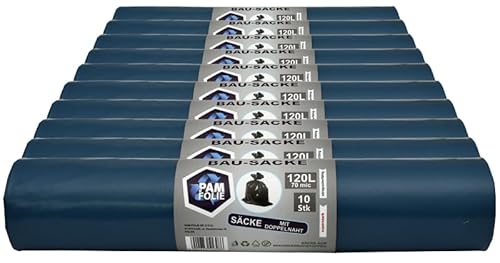 PAM-FOLIE Müllsäcke 120L - Extra Dicke, Starke Abfallsäcke - 100 Stück - Set - 70µm - 70x110cm - Bausäcke - blauer Müllbeutel - Bauschuttsäcke - Müllsäcke für Schutt, Professional PAM-FOLIE Müllsäcke 120L - Extra Dicke, Starke Abfallsäcke - 100 Stück - Set - 70µm - 70x110cm - Bausäcke - blauer Müllbeutel - Bauschuttsäcke - Müllsäcke für Schutt, Professional von PAM-FOLIE
