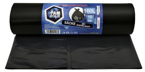 PAM-FOLIE Müllsäcke 160L - 10 Stück - Dicke, Große Abfallsäcke, Premium - 90x110cm - 40µm - schwarzer Müllbeutel - Bauschuttsäcke - Säcke für Bauschutt Abfalls PAM-FOLIE Müllsäcke 160L - 10 Stück - Dicke, Große Abfallsäcke, Premium - 90x110cm - 40µm - schwarzer Müllbeutel - Bauschuttsäcke - Säcke für Bauschutt Abfalls von PAM-FOLIE