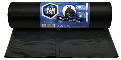 PAM-FOLIE Müllsäcke 240L - 10 Stück - XXL, Dicke, Große Abfallsäcke, Premium - 120x130cm - 45µm - schwarzer Müllbeutel - Säcke für Bauschutt Abfalls - Ideale Säcke für 240-Liter-Behälter PAM-FOLIE Müllsäcke 240L - 10 Stück - XXL, Dicke, Große Abfallsäcke, Premium - 120x130cm - 45µm - schwarzer Müllbeutel - Säcke für Bauschutt Abfalls - Ideale Säcke für 240-Liter-Behälter von PAM-FOLIE