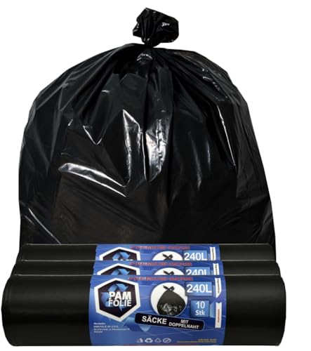 PAM-FOLIE Müllsäcke 240L - 30 Stück - Set- XXL, Dicke, Große Abfallsäcke, Premium - 120x130cm - 45µm - schwarzer Müllbeutel - Säcke für Bauschutt Abfalls - Ideale Säcke für 240-Liter-Behälter PAM-FOLIE Müllsäcke 240L - 30 Stück - Set- XXL, Dicke, Große Abfallsäcke, Premium - 120x130cm - 45µm - schwarzer Müllbeutel - Säcke für Bauschutt Abfalls - Ideale Säcke für 240-Liter-Behälter von PAM-FOLIE