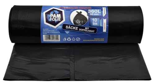 PAM-FOLIE Müllsäcke 360L - 10 Stück - XXL Große, Extra Stark, Dicke Abfallsäcke, Premium - 120x150cm - 50µm - schwarzer Müllbeutel - Bauschuttsäcke -Säcke für Bauschutt Abfalls, Styropor PAM-FOLIE Müllsäcke 360L - 10 Stück - XXL Große, Extra Stark, Dicke Abfallsäcke, Premium - 120x150cm - 50µm - schwarzer Müllbeutel - Bauschuttsäcke -Säcke für Bauschutt Abfalls, Styropor von PAM-FOLIE