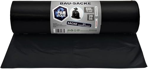 PAM-FOLIE Müllsäcke 60L - 20 Stück - Bausäcke Professional - Extra Dicke Abfallsäcke - 60x70cm - 70µm - Starke, schwarze Müllbeutel - Bauschuttsäcke - Säcke für Bauschutt Abfalls PAM-FOLIE Müllsäcke 60L - 20 Stück - Bausäcke Professional - Extra Dicke Abfallsäcke - 60x70cm - 70µm - Starke, schwarze Müllbeutel - Bauschuttsäcke - Säcke für Bauschutt Abfalls von PAM-FOLIE