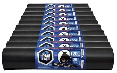 PAM-FOLIE Universal-Müllsäcke 120L - 250 Stück - Set - Starke, Große, Dicke Abfallsäcke, Premium - 70x110cm - 30µm - schwarzer Müllbeutel - Dicke Säcke - robuste Mülltüten PAM-FOLIE Universal-Müllsäcke 120L - 250 Stück - Set - Starke, Große, Dicke Abfallsäcke, Premium - 70x110cm - 30µm - schwarzer Müllbeutel - Dicke Säcke - robuste Mülltüten von PAM-FOLIE
