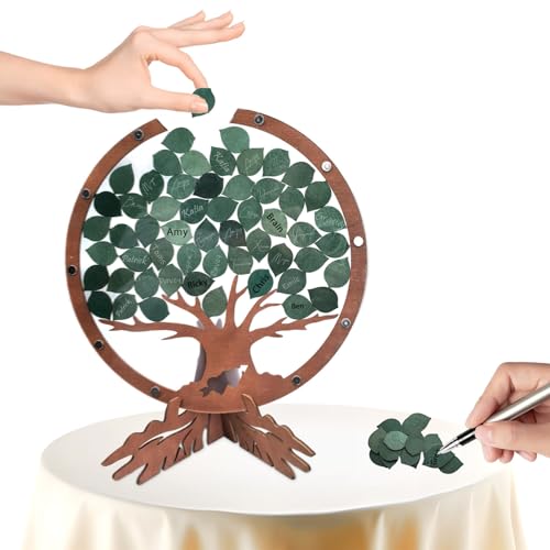 PAMBO Hochzeitsgästebuch, Alternative mit 55 grünen Blättern, rustikales Holz-Baum, Gästebuch, 30,5 cm, handgefertigt, Hochzeitsdekoration und Andenken von PAMBO