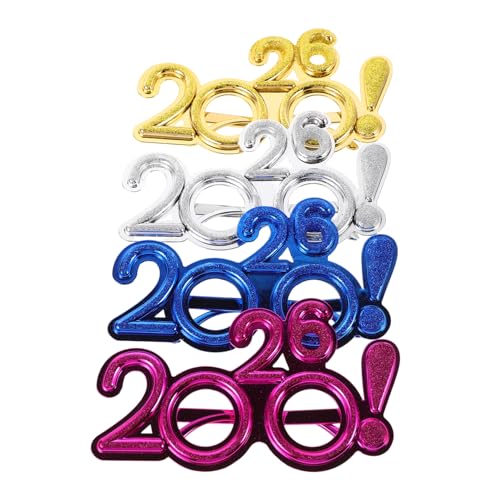 PAMINGONO 4 Stück Teiliges Partybrillen aus Robustem Kunststoff Bunte Silvester Dekobrillen für Familienfeiern Karneval und Fotorequisiten Auffällige Neujahrs Accessoires in Gold Silber Blau von PAMINGONO