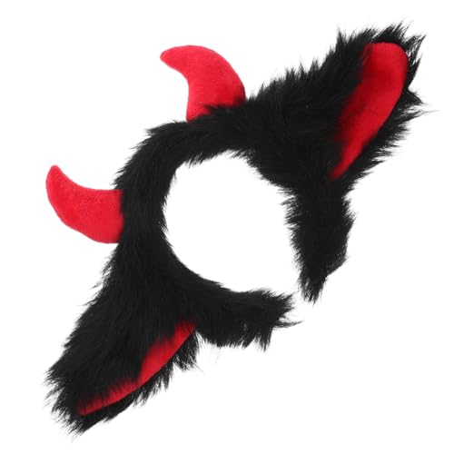 PAMINGONO Dämonisches Yak Horn Stirnband mit Realistischen Hörnern und Ohren Flexibler Sitz für Erwachsene und Leichter für Halloween Cosplay und Maskenbälle Schwarz Rot von PAMINGONO