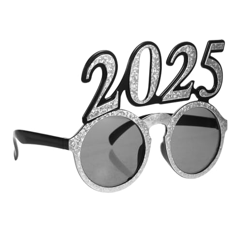 PAMINGONO Digitale Brille Silvesterbrille Trendige Silvesterbrille Flippige Abschlussbrille Modische Partybrille 2025 Silvesterbrillenrahmen 2025 Brillen PC Silber von PAMINGONO
