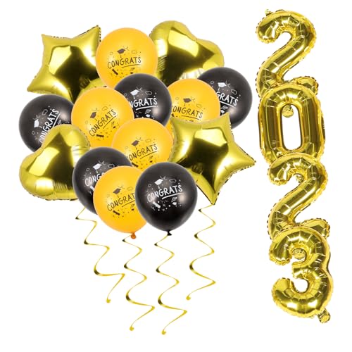 PAMINGONO Graduationsballons aus Aluminiumfolie mit Schwarzen Goldenen Sternen und Herzen Party Dekoration für Abschlussfeiern Abschlussraum Accessoires für Unvergessliche von PAMINGONO