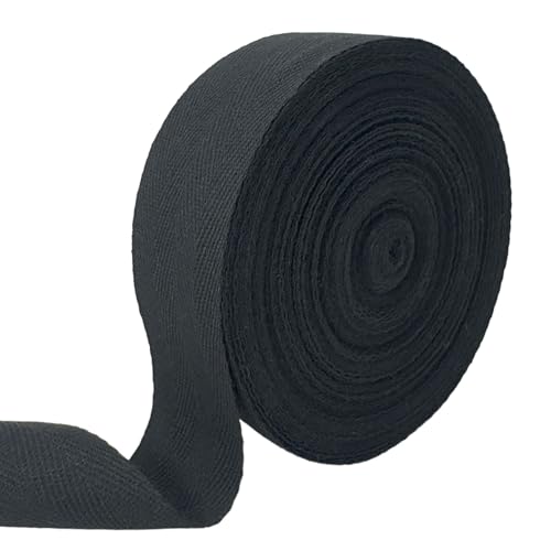 3,8 cm weiches Fischgräten-Twill-Band, 20 Meter Rolle, natürliches Baumwoll-Bindeband zum Nähen, Stricken, Geschenkverpacken, Basteln, Schwarz von PAMIR TONG