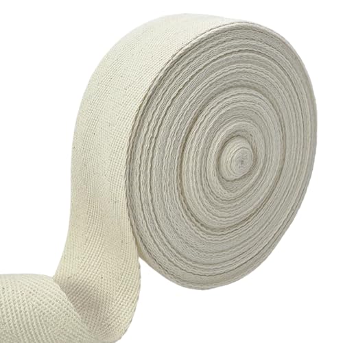 3,8 cm weiches Fischgräten-Twill-Band, 20 Meter Rolle, natürliches Baumwoll-Bindeband zum Nähen, Stricken, Geschenkverpacken, Basteln (natürliches Weiß) von PAMIR TONG