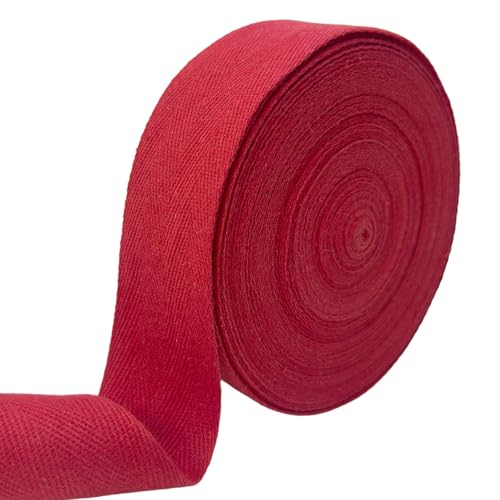 3,8 cm weiches Fischgräten-Twill-Band, 20 Meter Rolle, natürliches Baumwoll-Bindeband zum Nähen, Stricken, Geschenkverpacken, Basteln (rot) von PAMIR TONG
