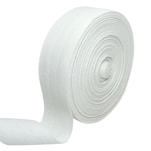 3,8 cm weiches Fischgräten-Twill-Band, 20 Meter Rolle, natürliches Baumwoll-Bindeband zum Nähen, Stricken, Geschenkverpacken, Basteln (weiß) von PAMIR TONG