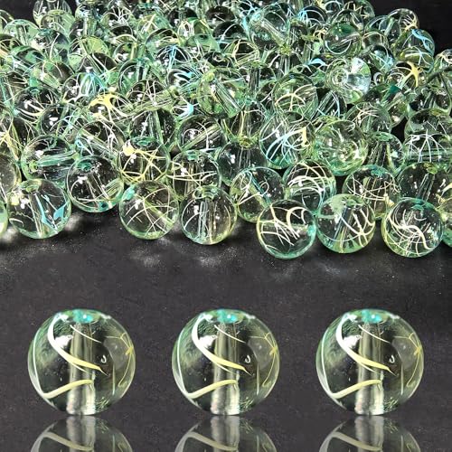 Gezeichnete Glasperlen – kristallklare, runde Perlen für Schmuckherstellung, Armbänder, Bastelarbeiten – solide und langlebig, stabile Perlen zum Auffädeln, Drahtwickeln und Heimdekoration (Gelb und von PAMIR TONG