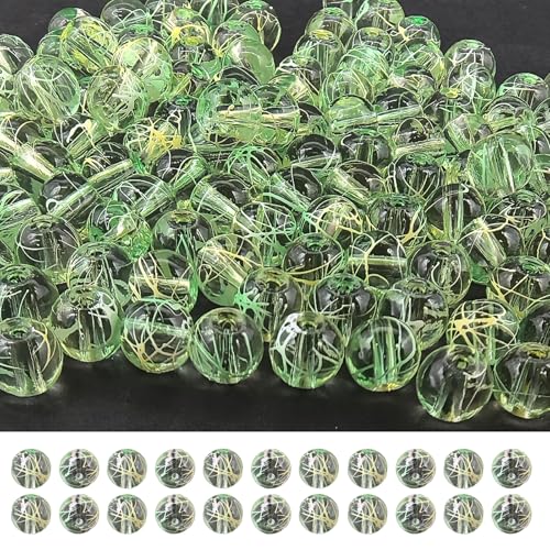 Gezeichnete Glasperlen – kristallklare, runde Perlen für Schmuckherstellung, Armbänder, Bastelarbeiten – solide und langlebig, stabile Perlen zum Auffädeln, Drahtwickeln und Heimdekoration (gelb und von PAMIR TONG