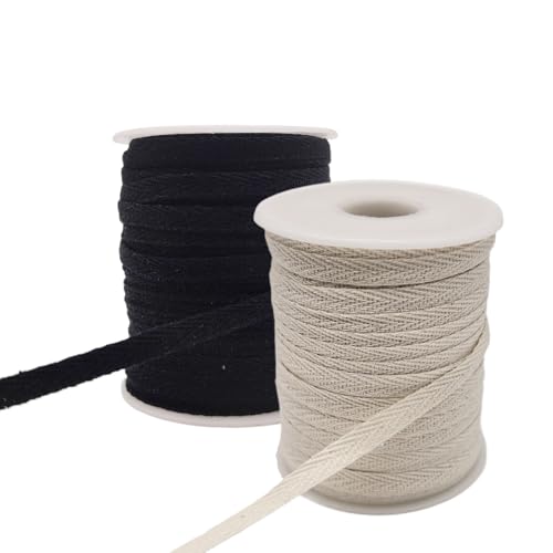 Gurtband aus Baumwolle mit Fischgrätenmuster, 6,3 mm (1/4 Zoll), 91,4 m, Schwarz und Elfenbein, Großpackung für Geschenkverpackungen, Etiketten, Schrägband, Nähen, Buchbindung, Griffe für von PAMIR TONG