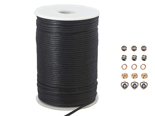 Schwarze Satinkordel 2,5 mm Nylonschnur, 91,4 m, Satin-Rattail-Seidenschnur für Kumihimo, geflochtene Armbänder, Anhänger, Halsketten, Makramee-Handwerk, Schlüsselanhänger, Schlüsselbänder, Schwarze Satinkordel 2,5 mm Nylonschnur, 91,4 m, Satin-Rattail-Seidenschnur für Kumihimo, geflochtene Armbänder, Anhänger, Halsketten, Makramee-Handwerk, Schlüsselanhänger, Schlüsselbänder, von PAMIR TONG