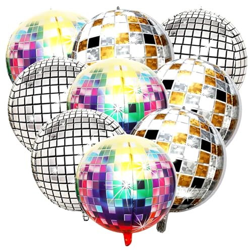 Disco Folienballons, PAMIYO 9 Stück Discokugel Luftballon 22 Zoll Großer Spiegel Metallisch Luftballons Disco Party Deko Disco Luftballons 70er 80er Jahre Retro Party Deko für Disko Tanz Party von PAMIYO