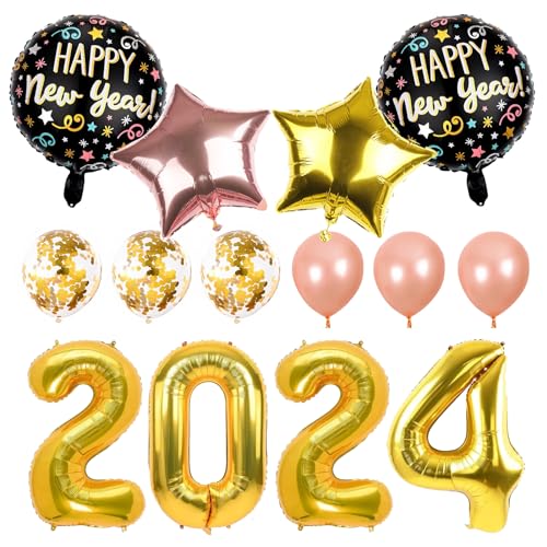 Silvester Deko 2024 Luftballons, PAMIYO Happy New Year Deko Luftballons Gold Neujahr Silvesterdeko Deko Silvester Party 2024 Neujahrsdeko Silvesterpartydeko Accessoire für Silvesterparty von PAMIYO