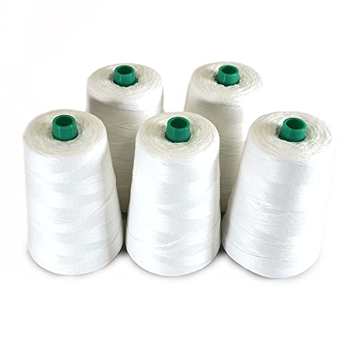 PAMPOLS Packung mit 5 Rollen dickem Polyestergarn für Beutelnähmaschine | Hochfestes Seil zum Verschließen | Taschen 5 Zapfen von 20/4 von 200gr | Weiß (Weiß) von PAMPOLS
