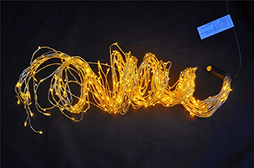 PANAX 160 Micro-LED Lichterbündel auf biegsamen Draht - 16 Stränge(100-150cm) mit Deko Silberfaden - Weihnachtsdekoration Gelb von PANAX