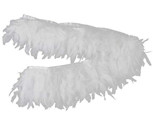 PANAX Echte Truthahnfedern in Weiß auf 200cm Stoffstreifen und ca. 10-15cm Federnlänge - 9 Farbvarianten - Ideal zum Basteln, Fasching, Karneval, Hochzeiten, Dekorationen. von PANAX