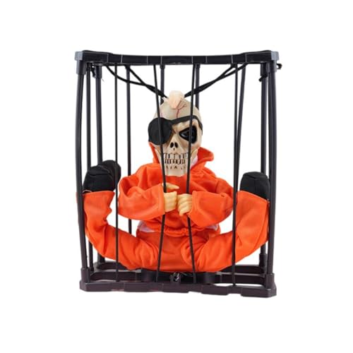 Gruselige Schädelkäfig-Requisiten, schreiende Halloween-Dekoration, beweglich, aktiviert, Animation, Totenkopf-Requisiten für den Außenbereich, Urlaubsanzeige, Partyzubehör für Halloween-Dekoration von PANGBOER