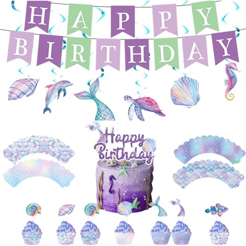 Meerjungfrau Thema Geschenkbox und Tasche Flagge Banner Banner Kuchen Einsatz Hängende Wirbel Einladungskarten Geburtstag Party Dekoration Kinder Geburtstag Geschirr von PANGBOER