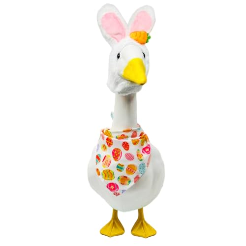 Modisches Oster-Veranda-Gans-Outfit, Gartenkostüm mit Hasenohren, buntem Schal, Zubehör für Rasenstatue von PANGBOER