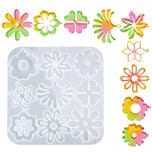 Silikonform mit Blumenanhänger, Epoxidharz, Lebensmittelqualität, Anhänger, Schmuckherstellung, Ohrringe mit Loch, Harz für Schlüsselanhänger von PANGBOER