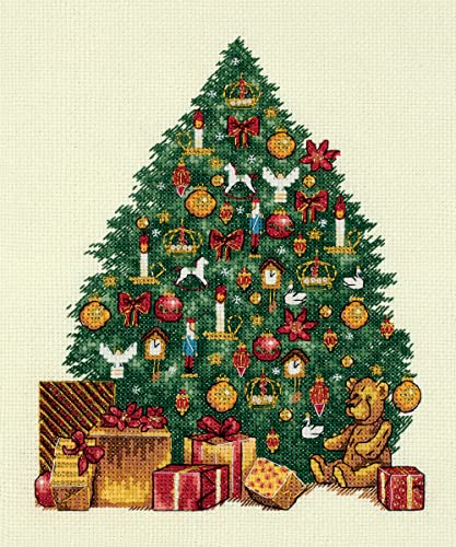 PANNA Kreuzstich Set Goldene Serie Viktorianischer Weihnachtsbaum, Zählmuster, 20x25cm von PANNA