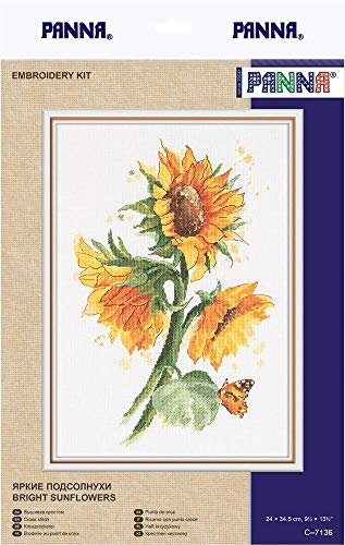 PANNA - Kreuzstich set - Helle Sonnenblumen - C-7136 - Sticken erwachsene - Aida stoff - 34.5 x 24 cm - DIY set von PANNA
