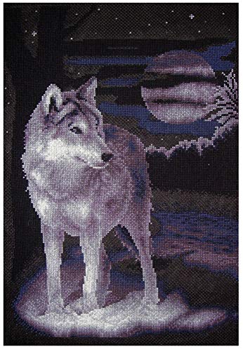 PANNA - Kreuzstich set - Weißer Wolf - J-0462 - Sticken erwachsene - Aida Schwarz stoff - 36 x 24.5 cm - DIY set von PANNA