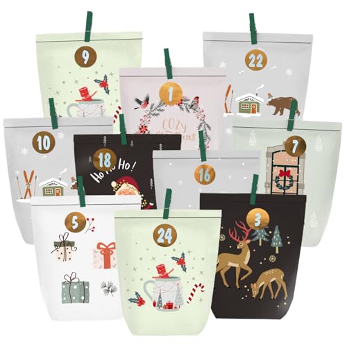PANSIBY Adventskalender zum Befüllen, 24 Weihnachten Papiertüten zum Selber Basteln, Papier Adventstüten mit Zahlenaufkleber zum Selbstbefüllen PANSIBY Adventskalender zum Befüllen, 24 Weihnachten Papiertüten zum Selber Basteln, Papier Adventstüten mit Zahlenaufkleber zum Selbstbefüllen von PANSIBY