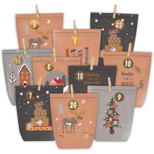 PANSIBY Adventskalender zum Befüllen, 24 Weihnachten Papiertüten zum Selbstbefüllen, Papier Adventstüten mit Zahlenaufkleber zum Selber Basteln PANSIBY Adventskalender zum Befüllen, 24 Weihnachten Papiertüten zum Selbstbefüllen, Papier Adventstüten mit Zahlenaufkleber zum Selber Basteln von PANSIBY