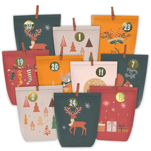 PANSIBY Adventskalender zum Befüllen, 24 Weihnachtskalender Geschenktüten zum Selber Basteln, Papiertüten mit Aufklebern zum Selbst Füllen, Kraftpapiertüten Boho Advents Selbstbefüllen PANSIBY Adventskalender zum Befüllen, 24 Weihnachtskalender Geschenktüten zum Selber Basteln, Papiertüten mit Aufklebern zum Selbst Füllen, Kraftpapiertüten Boho Advents Selbstbefüllen von PANSIBY