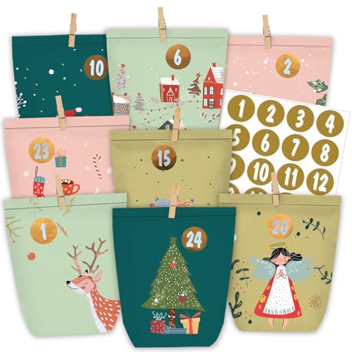 PANSIBY Adventskalender zum Befüllen, 24 Weihnachtskalender Papiertüten zum Selber Basteln, Adventstüten mit 1-24 Adventzahlen sticker zum Selbst Füllen PANSIBY Adventskalender zum Befüllen, 24 Weihnachtskalender Papiertüten zum Selber Basteln, Adventstüten mit 1-24 Adventzahlen sticker zum Selbst Füllen von PANSIBY